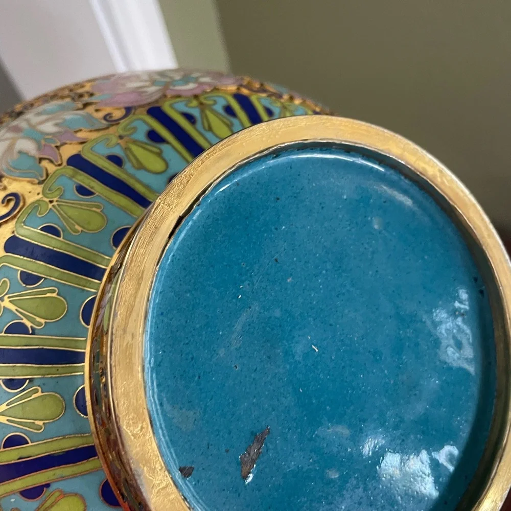 Vintage Gold Cloisonné Floral Vase with Pastel Accents
